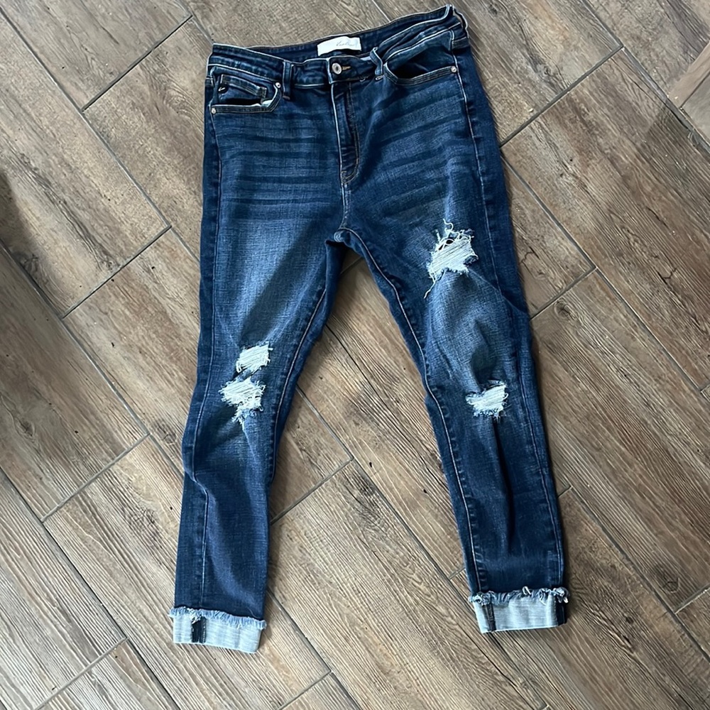 Kancan skinny cropped distressed jeans
